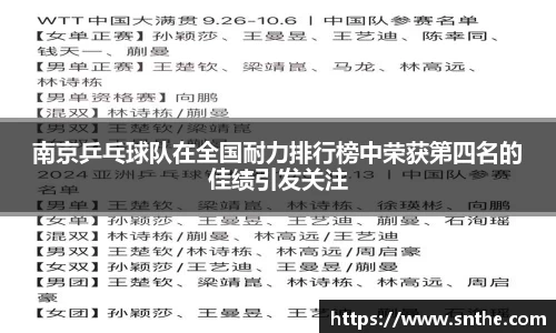 南京乒乓球队在全国耐力排行榜中荣获第四名的佳绩引发关注